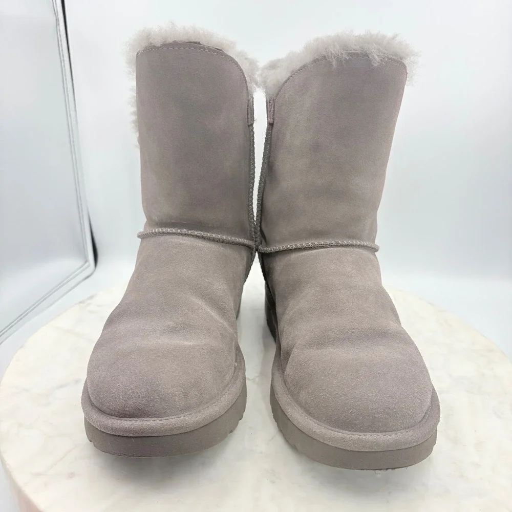 UGG Gita Shearling Boots Women Size 8 Grey Excellent Suede Mid-Calf Warm‎ Winter